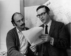 Business school faculty members Jim Murphy, above left, and Eric Vetter. Murphy served as interim dean three times.