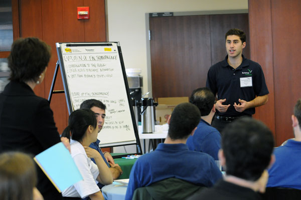 Matt Baron (BSM'13) participates in the Burkenroad Symposium workshop. An emphasis on providing innovative educational experiences for students runs throughout the strategic plan.