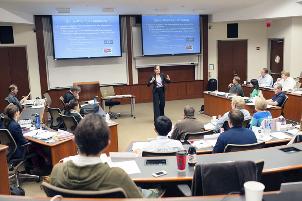Associate Professor of Management Carmen Weigelt leads a New Orleans executive MBA class. Rebuilding and strengthening the Freeman School's tenure-track faculty is a key component of school strategy.