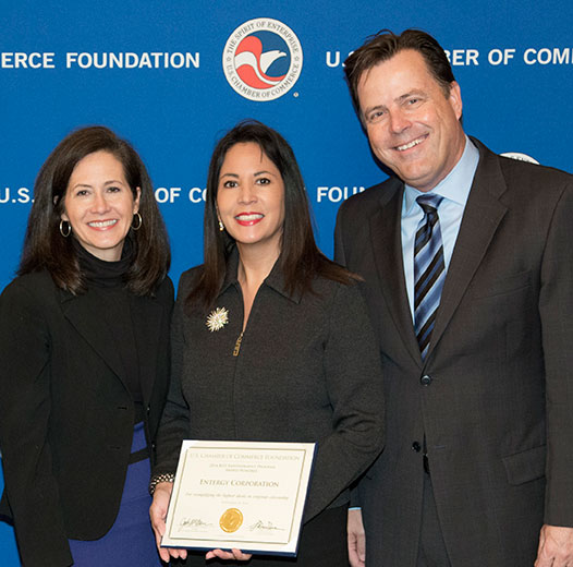 Left to right, Entergy's Liz Martin Brister and Patty Riddlebarger received the Best Economic Empowerment Award from Michael Jacobson, chair of the U.S. Chamber of Commerce Foundation Advisory Board.